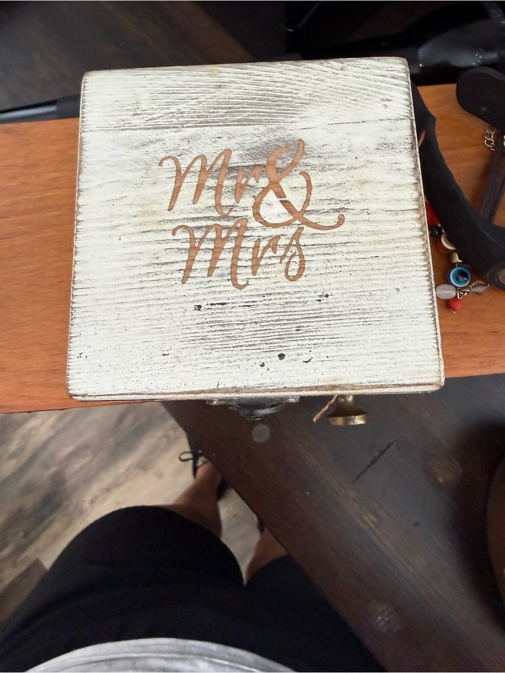 Rustic 'Mr & Mrs' Wooden Decorative Box - White and Gold